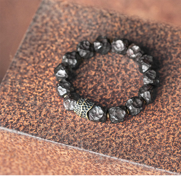 天然石ブレスレット 12mm ビーズ 黒檀×天然石デザイン 重厚感 メンズ レディース兼用 ユニセックスアクセサリー