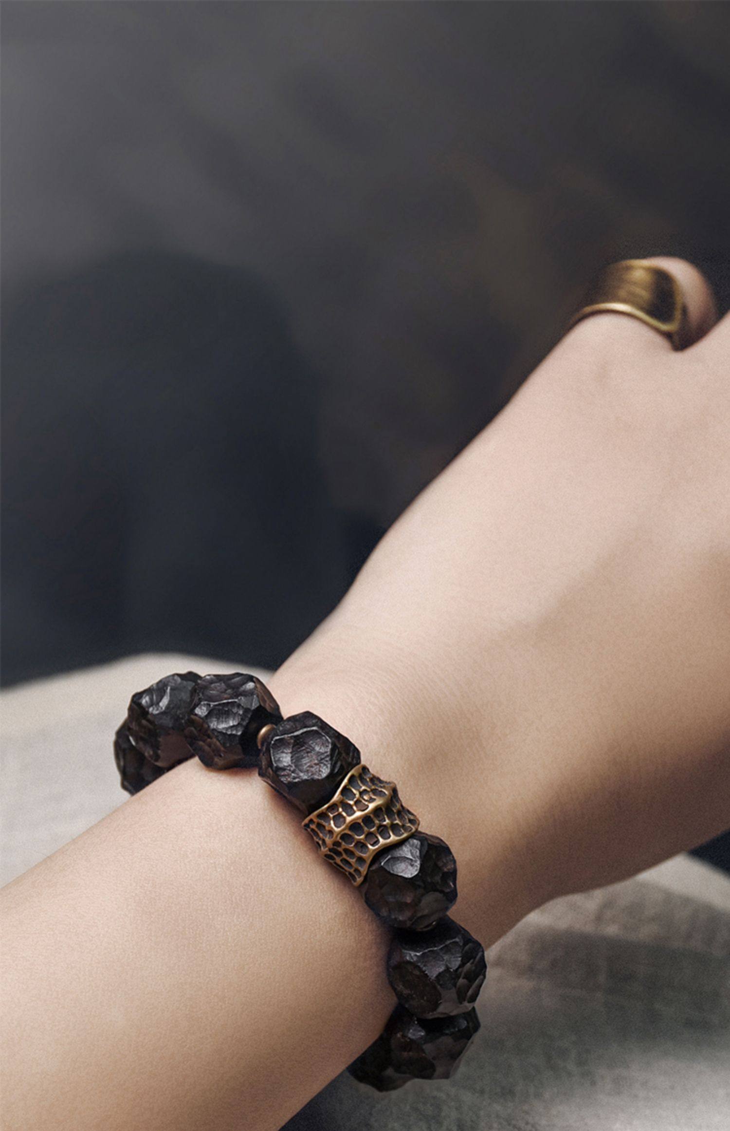 天然石ブレスレット 12mm ビーズ 黒檀×天然石デザイン 重厚感 メンズ レディース兼用 ユニセックスアクセサリー