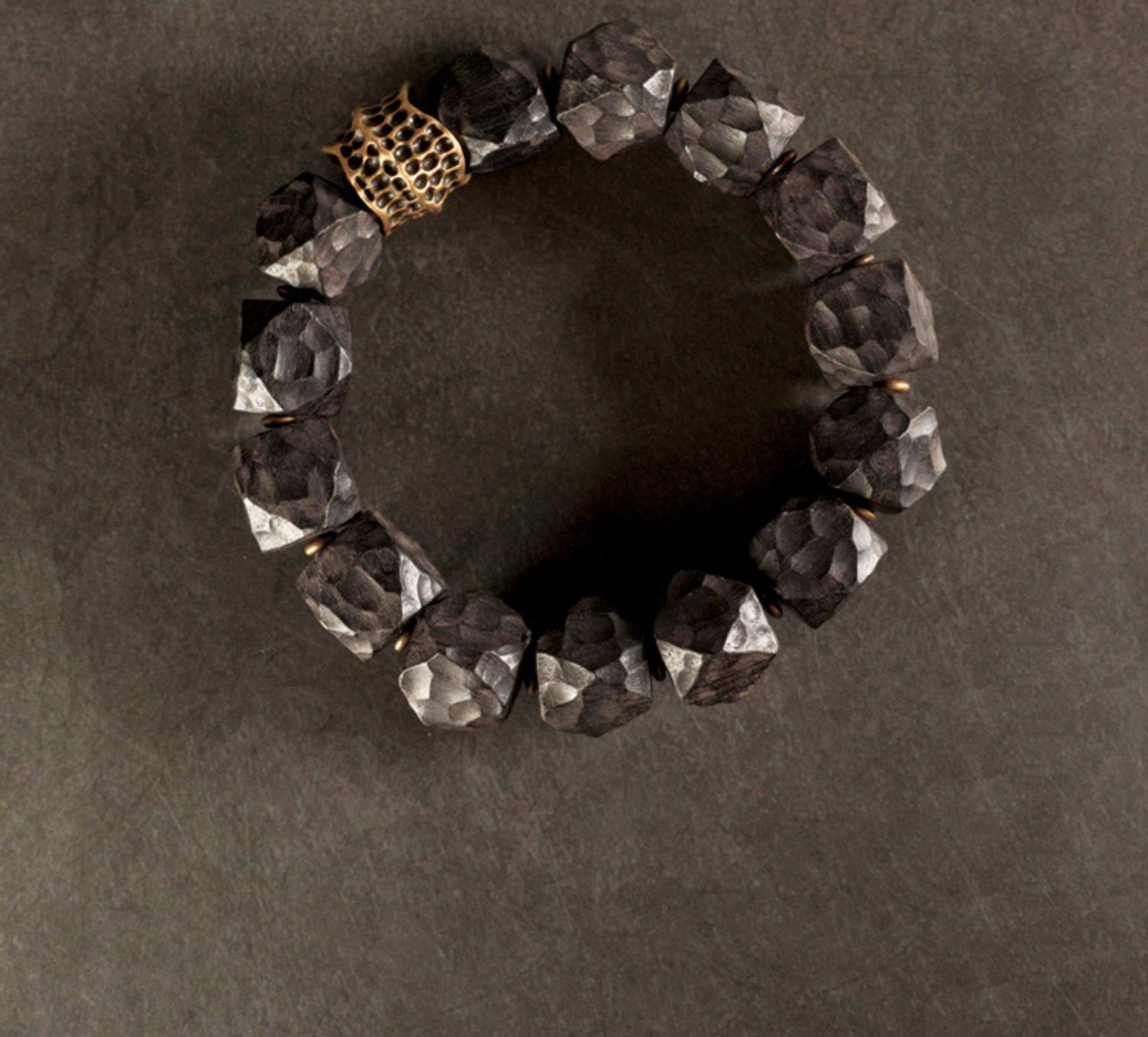 天然石ブレスレット 12mm ビーズ 黒檀×天然石デザイン 重厚感 メンズ レディース兼用 ユニセックスアクセサリー