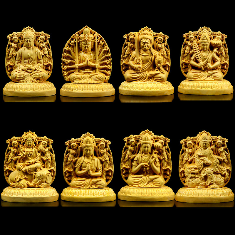 Boxwood carvings of the double-sided Buddha Guanyin car ornaments Amitabha Buddha hand handle piece zodiac patron saint Buddha statue