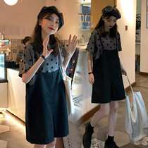 2020 maternity dress summer new fashion age reduction strap wide leg shorts T-shirt polka dot top two-piece set