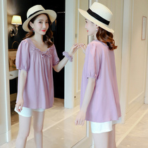 Pregnant womens suits summer fashion models out of foreign atmosphere age loose top shorts summer tide mother temperament two-piece set