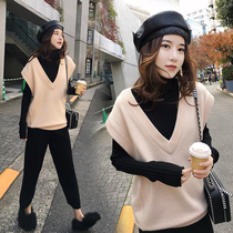 Pregnant womens autumn and winter suit new fashion temperament small fragrant wind belly thin knitted vest grandmother pants three-piece set