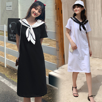 Maternity 2020 Korean version of new fashion tide mom dress navy collar maternity dress small man summer long