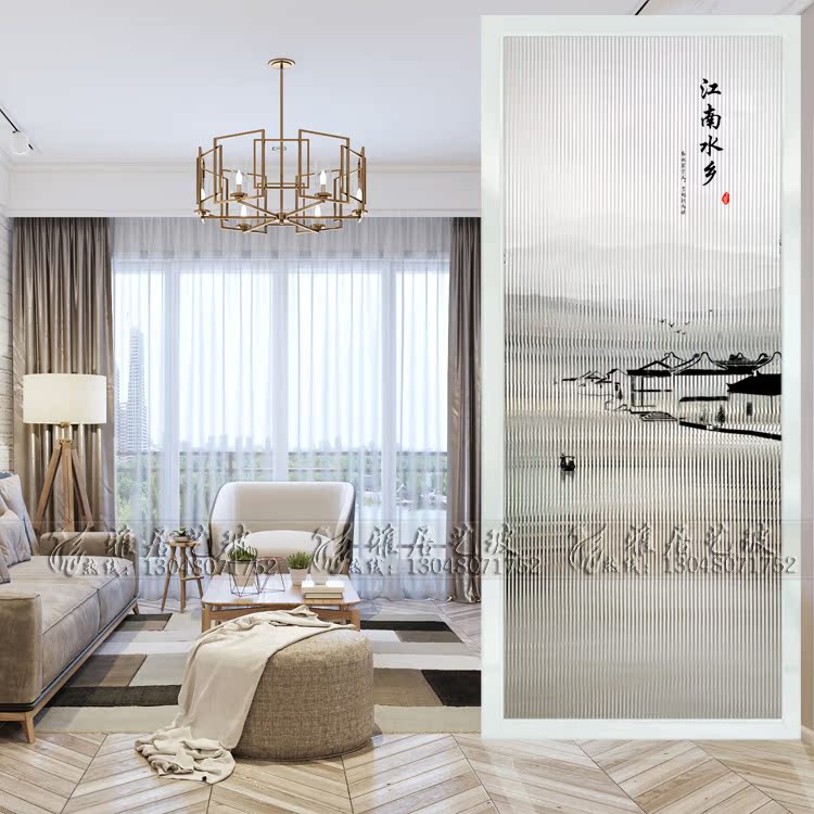 Changhong art glass partition Simple living room background wall entrance with translucent tempered frosted screen Jiangnan Water Town