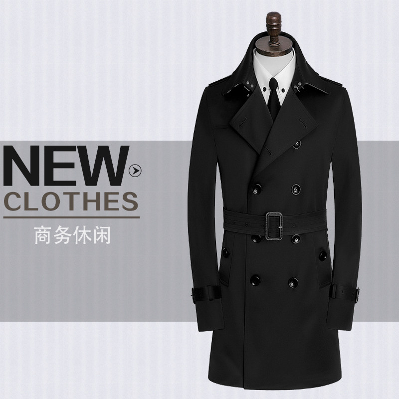 2020 new autumn and winter men's windbreaker medium and long slim coat double-breasted fashion casual coat