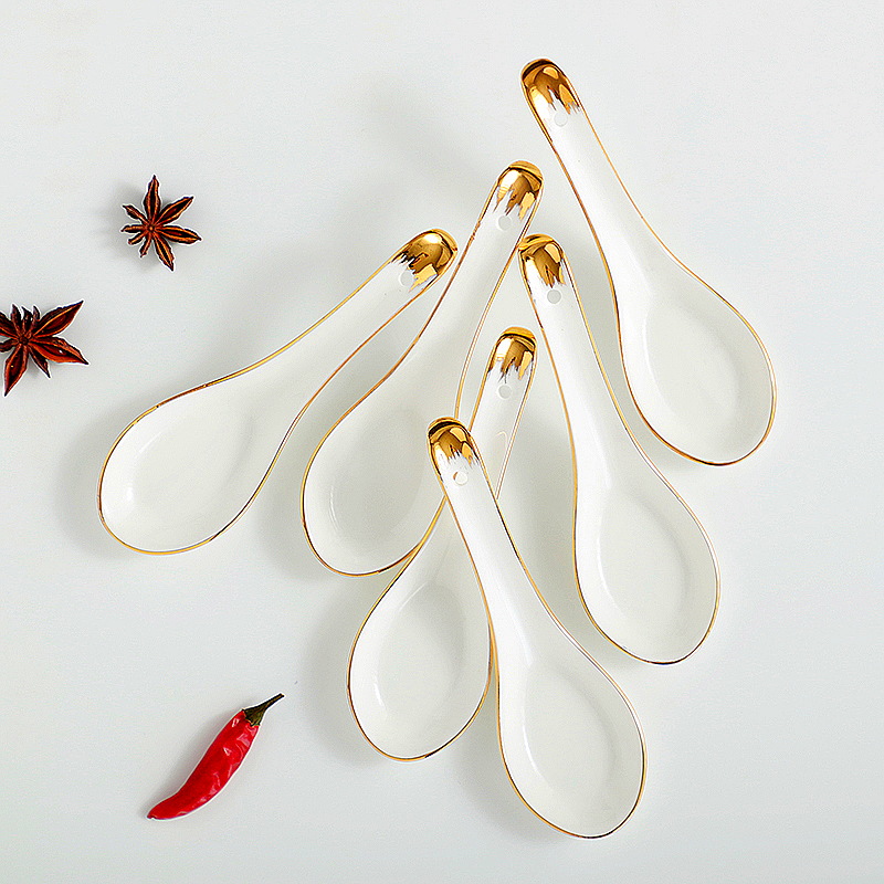 Phnom Penh European style ceramic spoon spice spoon net red soup spoon small light luxury bone china household spoon soup large tablespoon meal rice spoon