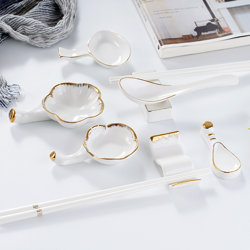 European-style gold-edge dual-use ceramic chopsticks holder for high-end hotels