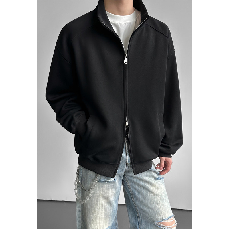 360g Heavyweight Stand-Collar Jacket for Men and Women, Spring and Autumn, American Style, Loose Fit, High Street Versatile, Double Zipper Sweatshirt, Trendy