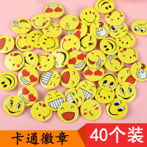  40 packs large 4 5cm student badge cartoon decoration yellow love smiley face big eyes smiling face childrens activity badge pin Cute brooch sales department store smile service badge