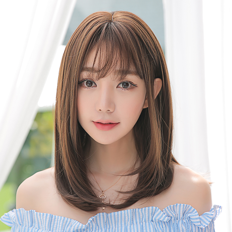 Wig Female Short Hair Long Straight Hair Fluffy Round Face Net Red