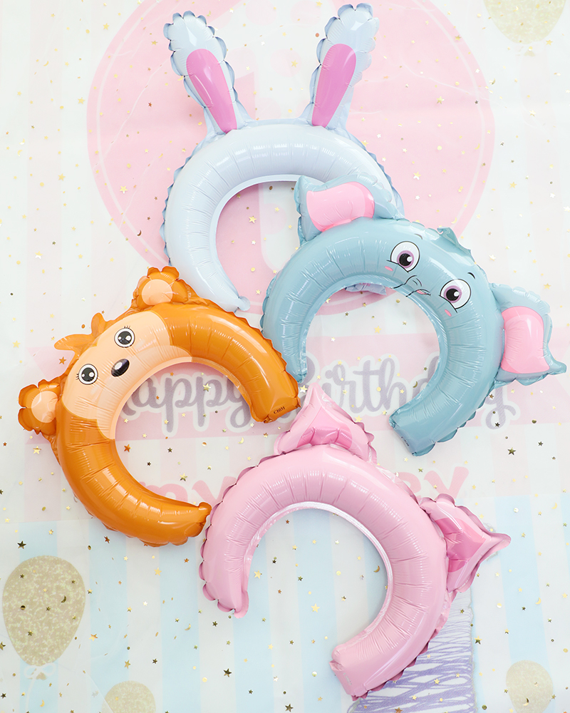 Baby's birthday decoration Netred cartoon Animal hoop balloon micro commercial drainage small gift headdress aluminum film balloon