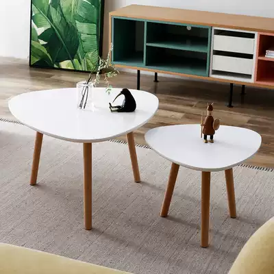 Coffee table Nordic Japanese small apartment round simple coffee table solid wood creative tea table white paint small coffee table
