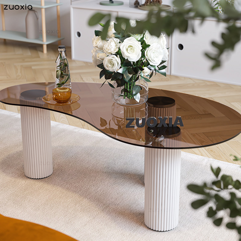 Nordic tea table small family style home light lavish tempered glass tea table living-room minimalist modern inn wind net red furniture