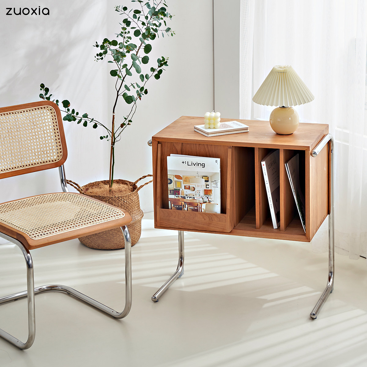 Nordic in solid wood small side cabinet cherry wood magazine cabinet log multifunctional bookcase in the living room of ancient placement bookcase