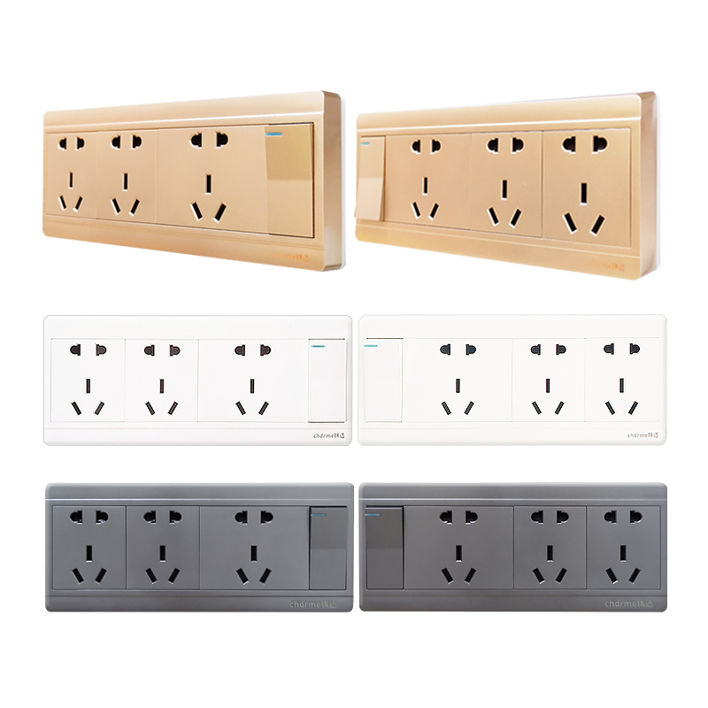 Jinmai super thin surface switch socket one open fifteen holes 10A platinum gray long panel three position 5 hole single control