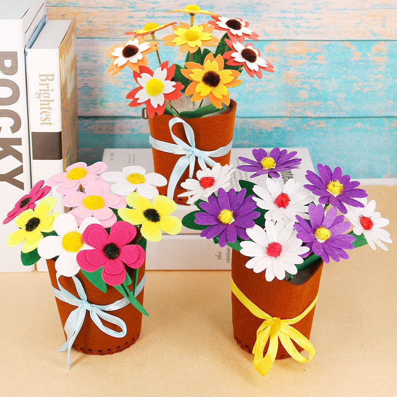 Unwoven cloth Potted flowers unwoven flower bouquet Children Teachers' Day handmade flower pots to make nursery diy material packs