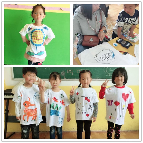 Белая хлопковая летняя футболка, набор материалов, ручная роспись, семейный стиль, граффити, короткий рукав, «сделай сам», делается под заказ