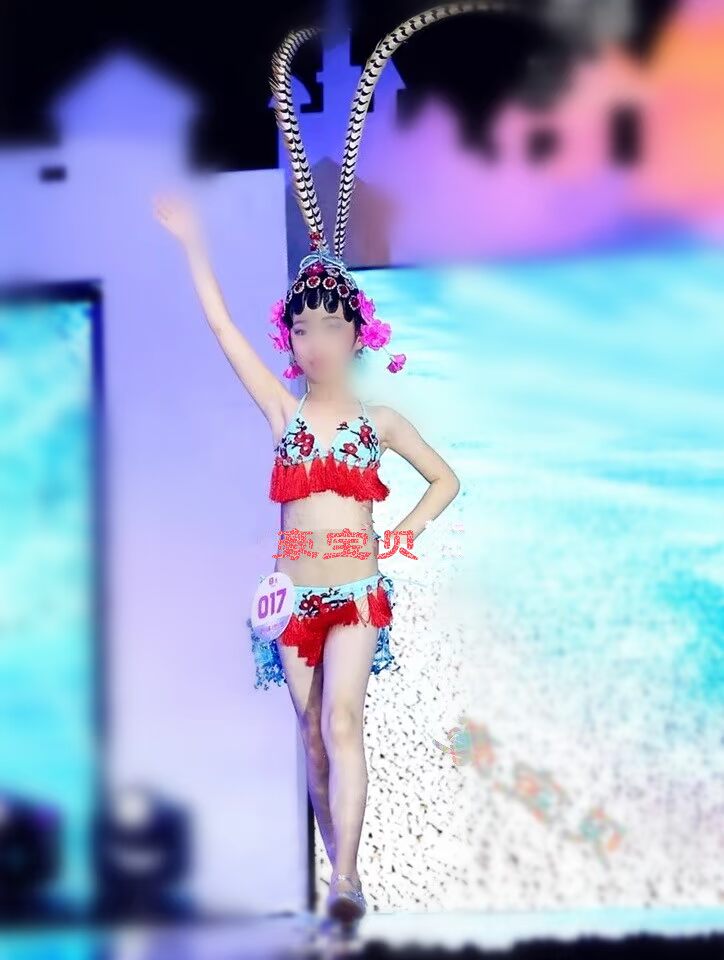 Đồ bơi cho bé gái Trình diễn phong cách Trung Quốc Đồ bơi cho trẻ em Bắc Kinh Opera Đồ bơi cho bé gái thoi trang tre em