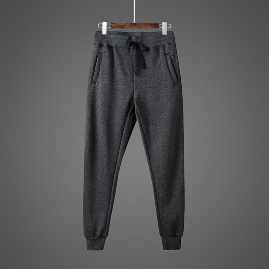 2024 New Autumn and Winter Solid Color Non-Fleece Thick Warm Elastic Waist Cuffed Casual Long Pants Men's Sweatpants