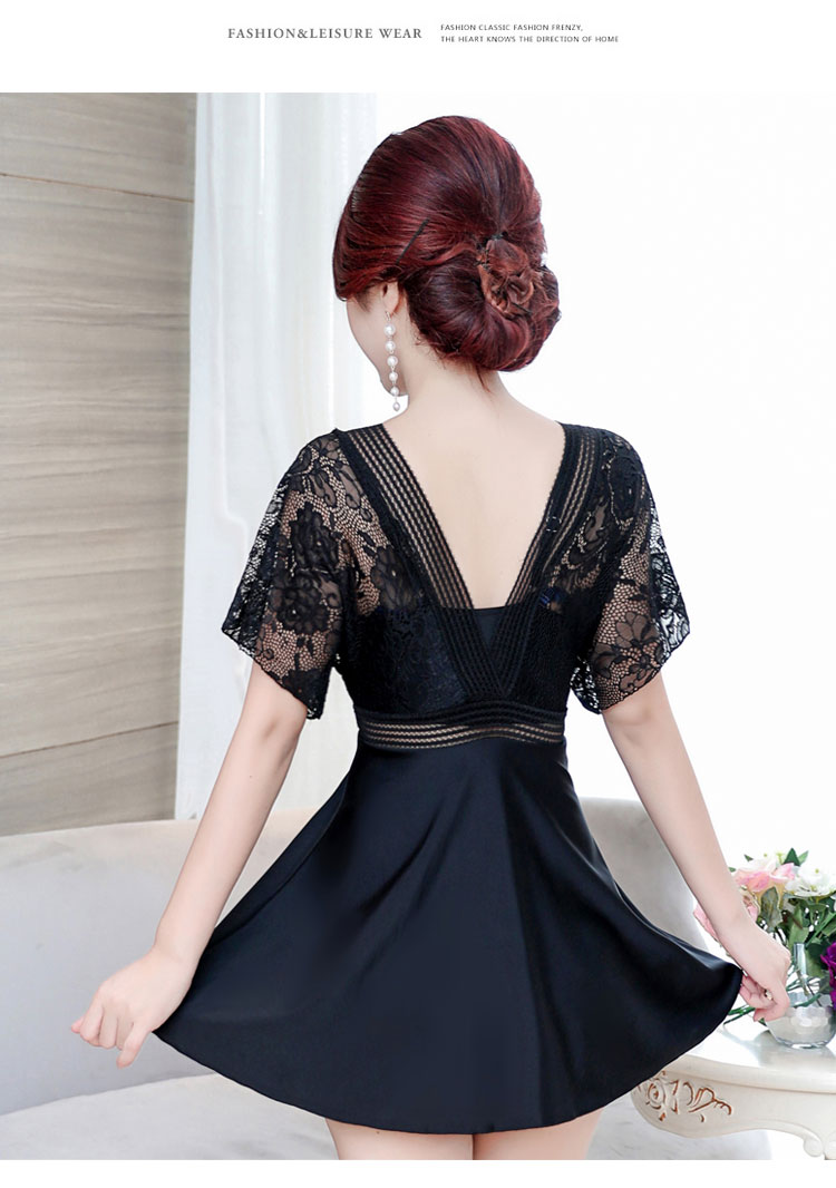 Áo tắm nữ Xiêm váy ren bảo thủ ngực nhỏ tụ tập che bụng giảm béo mùa xuân trung niên áo tắm mẹ - Bộ đồ bơi One Piece đồ bơi liền thân trẻ em