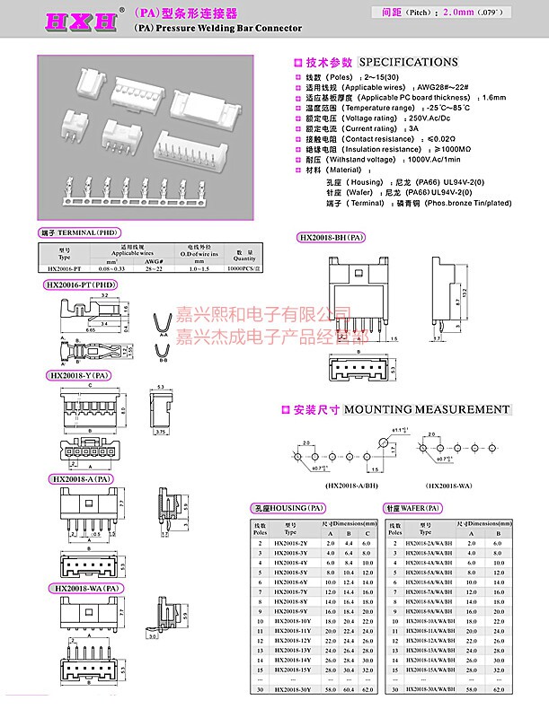 HXH Connector 20016-PT (PHD)=PA 10K per plate