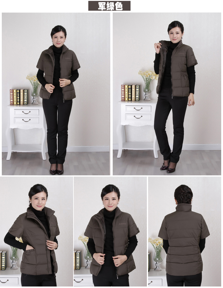 Phụ nữ trung niên và già mùa thu đông dày cổ áo ấm xuống cổ áo cotton trong phần dài mẹ vest nửa tay áo vest cỡ lớn áo khoác nữ trung niên