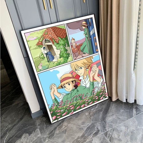 Миядзаки Хаяо Анимация Исцеление Алмазная картина, полная бриллиантов Спальня Движущийся замок Вышивка крестом 2024 Новая алмазная картина с рамкой