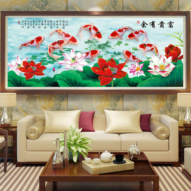 5D Full Drilling Square Diamond Painting Round Drill Scenery Diamond Embroidered Cross Embroidered Nine Fish Plot New Living Room Is Significantly More Expensive