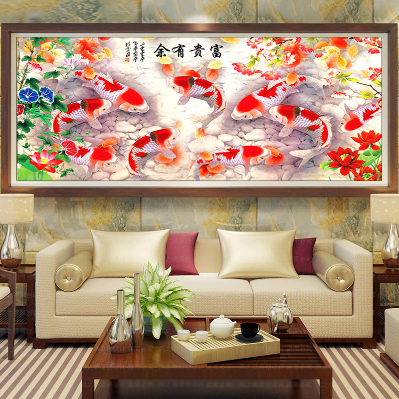 Diamond painting nine fish gathering wealth map full paste drill cross stitch 2021 new embroidery large living room masonry embroidery 5D full drill