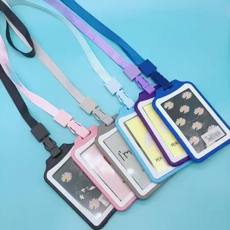 Practical candy color student Sleeve Hanging Rope Hanging Neck Credential Card Bicolor Pp Hard Card bus card Card School Card Stationery