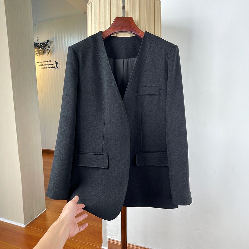 Buttonless Cardigan Jacket for Spring and Autumn, Elegant and Loose-Fitting for Work, Acetate Linen Silhouette, Mid-Length Blazer Top for Women Buttonless Cardigan Jacket for Spring and Autumn, Elegant and Loose-Fitting for Work, Acetate Linen Silhouette, Mid-Length Blazer Top for Women
