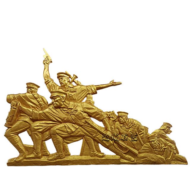 Customized fiberglass imitation copper relief sandstone sculpture producer party history museum relief anti-war theme mural copper statue