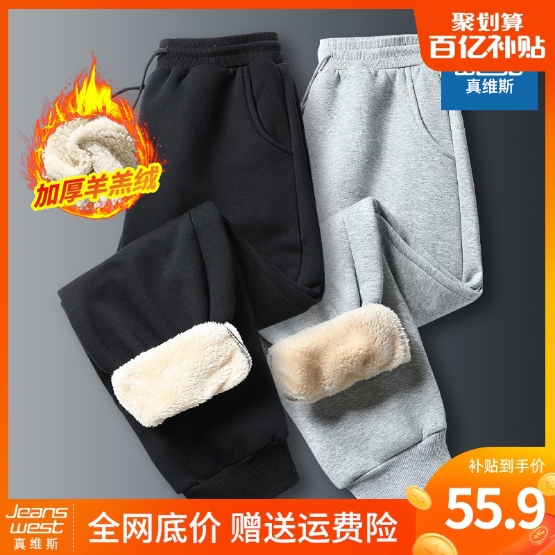 Real Vis Pants Men Winter Plus Suede Thickened Lamb Suede Bunches Sport Long Pants Men's Warm Casual Wear Pants-Taobao