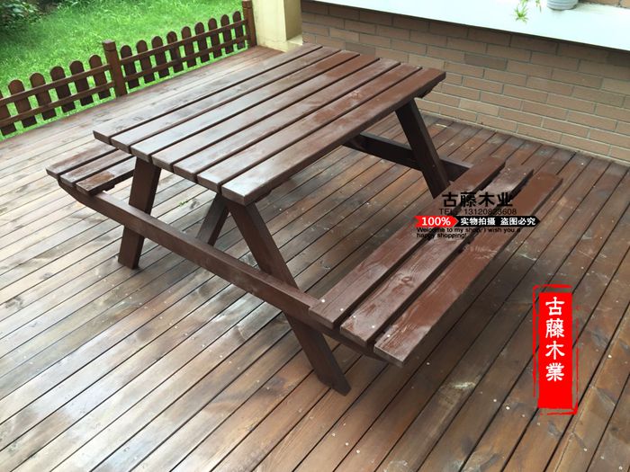 Bàn gỗ rắn và bàn ghế gỗ carbonized Bàn ghế ngoài trời chống ăn mòn bàn ghế gỗ ngoài trời Bàn ghế ngoài trời bàn cà phê ngoài trời - Bàn ghế ngoài trời / sân bàn ghế ngoài trời giá rẻ