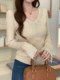 French-Style Gentle V-Neck Rhinestone Knit Sweater for Women, 2026 Spring Fashionable and Chic Korean-Style Unique Top