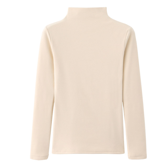 Layered Mid-Neck Base Shirt for Women, New Autumn and Winter Korean Style Slim Fit Half-High Collar White Long-Sleeve T-Shirt Top for Women