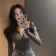 Trendy Ruffled Half-Open Collar Button-Up Mask T-Shirt for Women, Long-Sleeved, New Autumn and Winter Slim-Fit Base Shirt Top