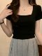 Square-Neck Spicy Girl Short Versatile Short-Sleeve T-Shirt for Women, 2025 Summer New Fashion Thin Design Stylish Top