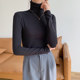 Warm Thin Fleece Brushed Turtleneck Base Layer Shirt for Women, New Autumn Korean Style Slim Fit Stacked Collar Long-Sleeve T-Shirt ins