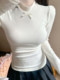 Pure Desire White Half-High Collar Long-Sleeve T-Shirt for Women 2026 Spring New Sweet Spicy Girl Bow Slim Fit Top