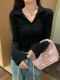 Pure and Elegant Polo Collar Slim-Fit Long-Sleeve T-Shirt for Women, 2025 Autumn, Solid Color Design, Simple and Versatile Short Top ins