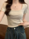 Square-Neck Spicy Girl Short Versatile Short-Sleeve T-Shirt for Women, 2025 Summer New Fashion Thin Design Stylish Top