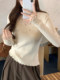 2025 New French-Style Lace V-Neck Knit Sweater for Women, Unique Slim Fit, Super Flattering Winter Base Layer Top