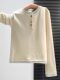 Design-Conscious, Unique Style, Henry Collar Long-Sleeve T-Shirt for Women, Autumn and Winter, Color-Blocking, Fake Two-Piece, Very Stylish Top