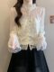 French-Style High-End Lace Spliced Mesh Shirt for Women 2026 Spring Polka Dot Design Waist-Cinching Short Shirt Top
