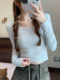 Korean Style Simple Gray Round Neck Ribbed Long-Sleeve T-Shirt for Women 2025 Autumn and Winter Sweet and Spicy Girl Style Brushed Base Top