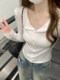 Chic Button-Up Korean Style Unique T-Shirt for Women, Early Autumn New Niche Design, Stylish and Versatile Half-Open Collar Slim-Fit Top