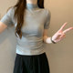 Half-High Collar Black Short-Sleeved Base Shirt for Women, New Summer Hong Kong Style Chic Slim-Fit Short Top Trendy