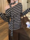 Retro Chic One-Shoulder Ribbon Trim Slim-Fit Long-Sleeve T-Shirt for Women, Spring Season, Waist-Cinching Striped Unique High-End Stunning Top